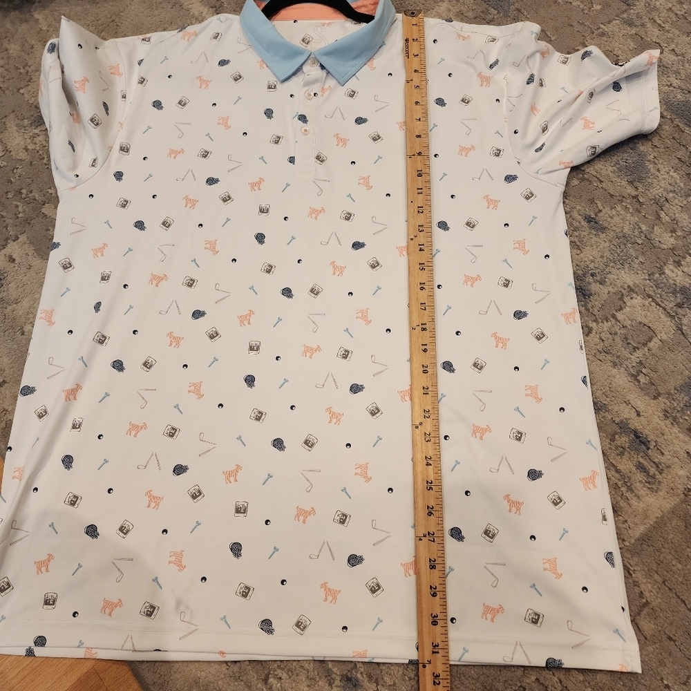 Swannies Amendt Print Golf Polo Sunset White Goat Tee Golf Balls Men's Size 2XL - Picture 10 of 16